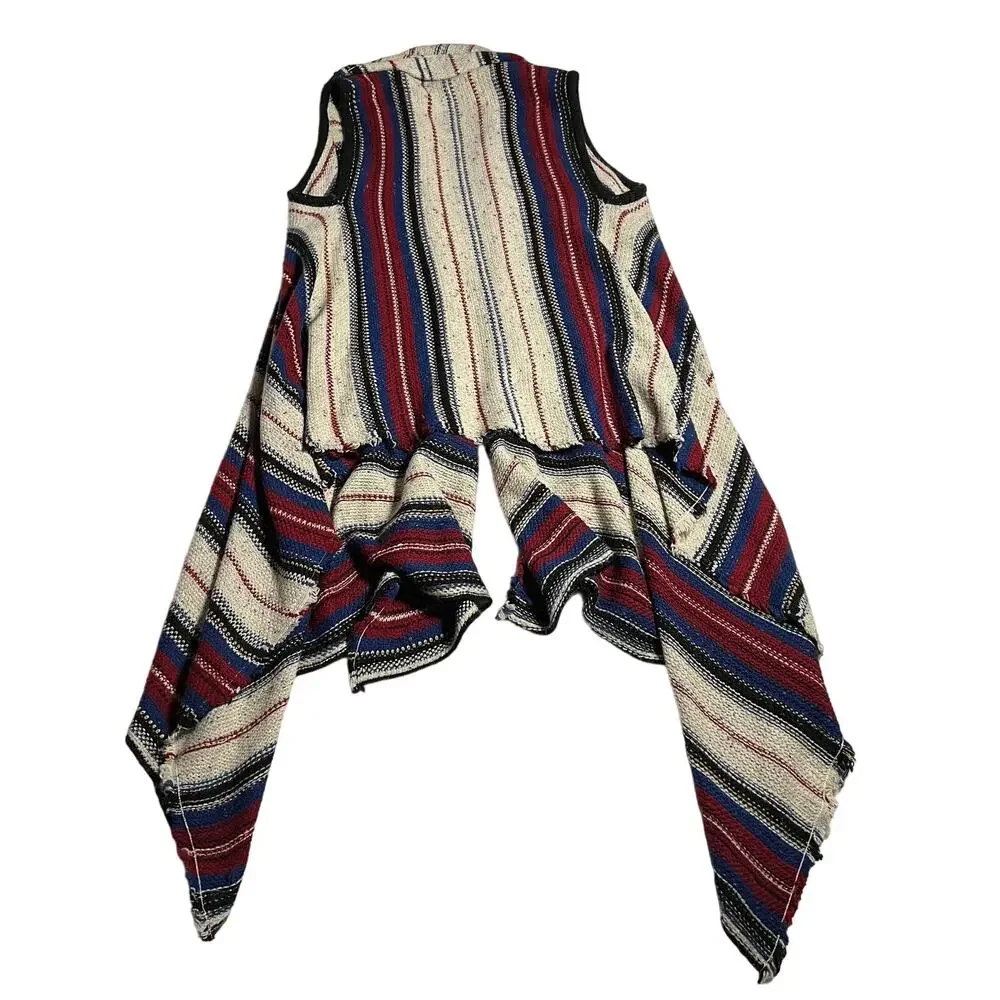 Sam Edelman Stripe Southwestern Elsie Vest Waterfall Hem Shawl Size Small Boho